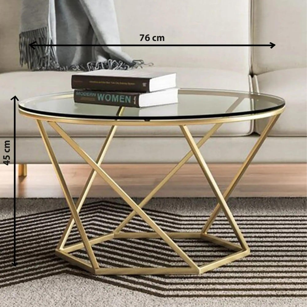 Glass Round Coffee Table With Golden Frame - Woplek Furniture